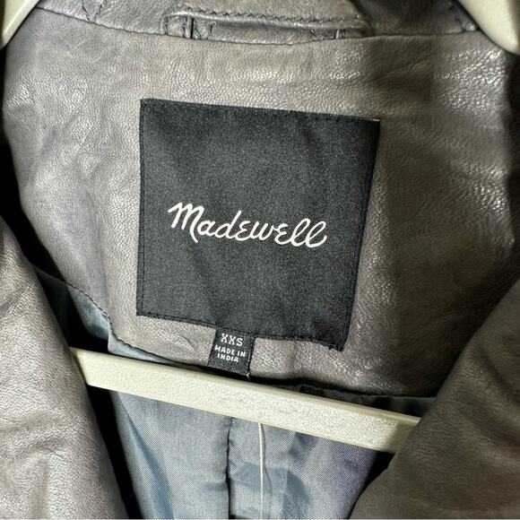 MADEWELL The Washed Leather Motorcycle Jacket Sunfaded Indigo NWT in XXS - Picture 3 of 8